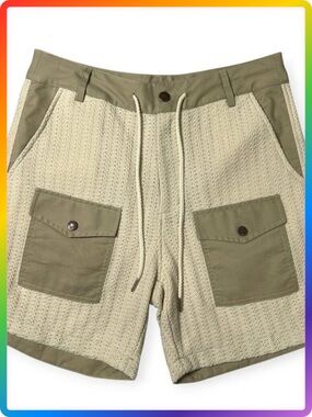 Fried Rice Saturday Loose Utility Knit Cargo Shorts Unisex M Khaki NWOT